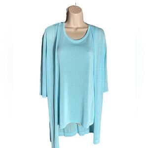 CHICOS Two Pieces Cardigan and Tank Set turquoise color knit sweater NWOT